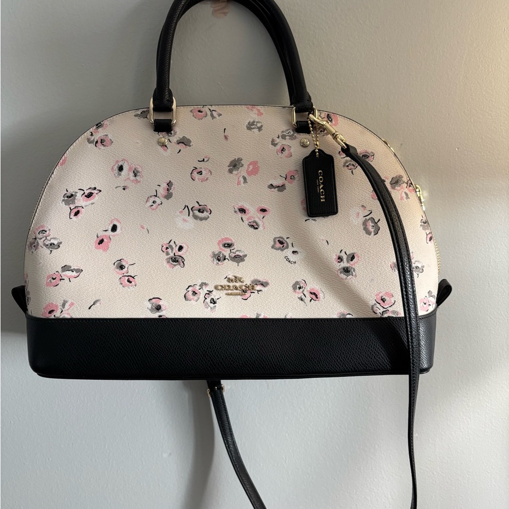 Coach Floral Print Dome Satchel - Black and Cream